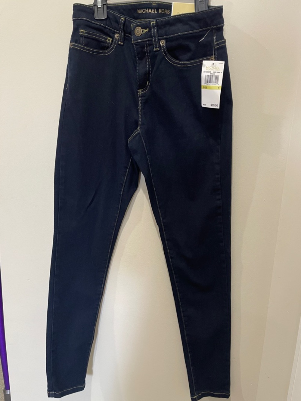 Michael Kors Dark Rinse Skinny Jeans with Contrast Stitching